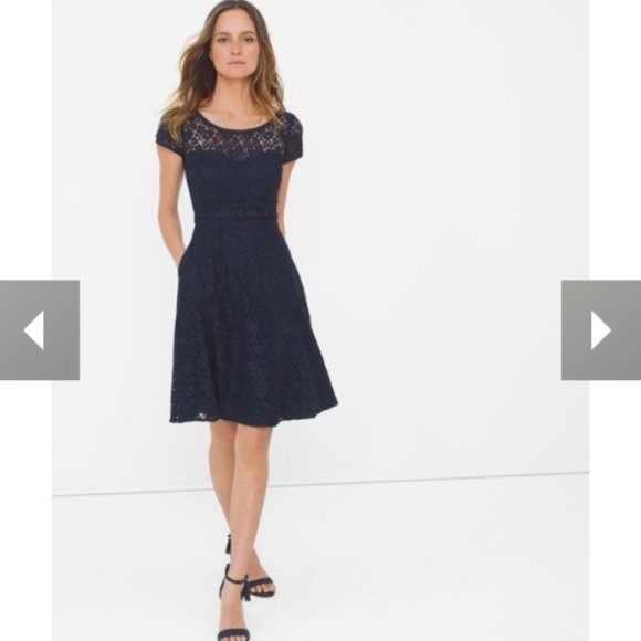 White House Black Market Dresses & Skirts - White House Black Market LACE FIT & FLARE DRESS Navy